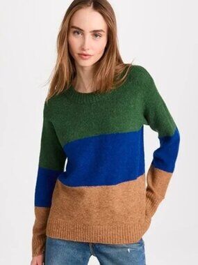 AYR Color Block Stripe Wool + Alpaca Blend Kick Back Crew Sweater Size XL